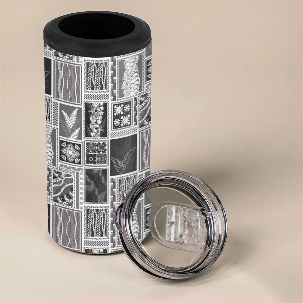 Vintage Aloha Block Quilt 4 in 1 Can Cooler Tumbler Black Inspired Lei Motifs LT9 - Polynesian Pride
