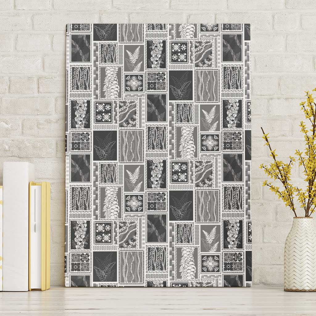Vintage Aloha Block Quilt Canvas Wall Art Black Inspired Lei Motifs - Polynesian Pride