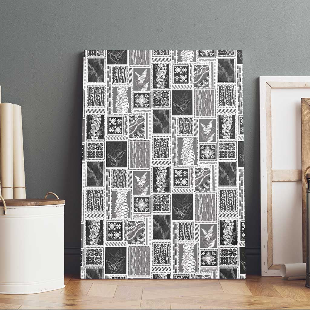 Vintage Aloha Block Quilt Canvas Wall Art Black Inspired Lei Motifs - Polynesian Pride