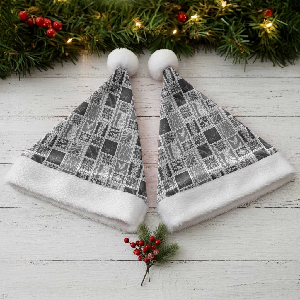 Vintage Aloha Block Quilt Christmas Santa Hat Black Inspired Lei Motifs - Polynesian Pride