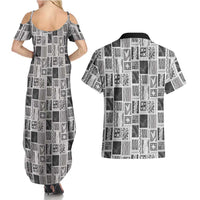 Vintage Aloha Block Quilt Couples Matching Summer Maxi Dress and Hawaiian Shirt Black Inspired Lei Motifs LT9 - Polynesian Pride