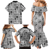 Vintage Aloha Block Quilt Family Matching Mermaid Dress and Hawaiian Shirt Black Inspired Lei Motifs LT9 - Polynesian Pride
