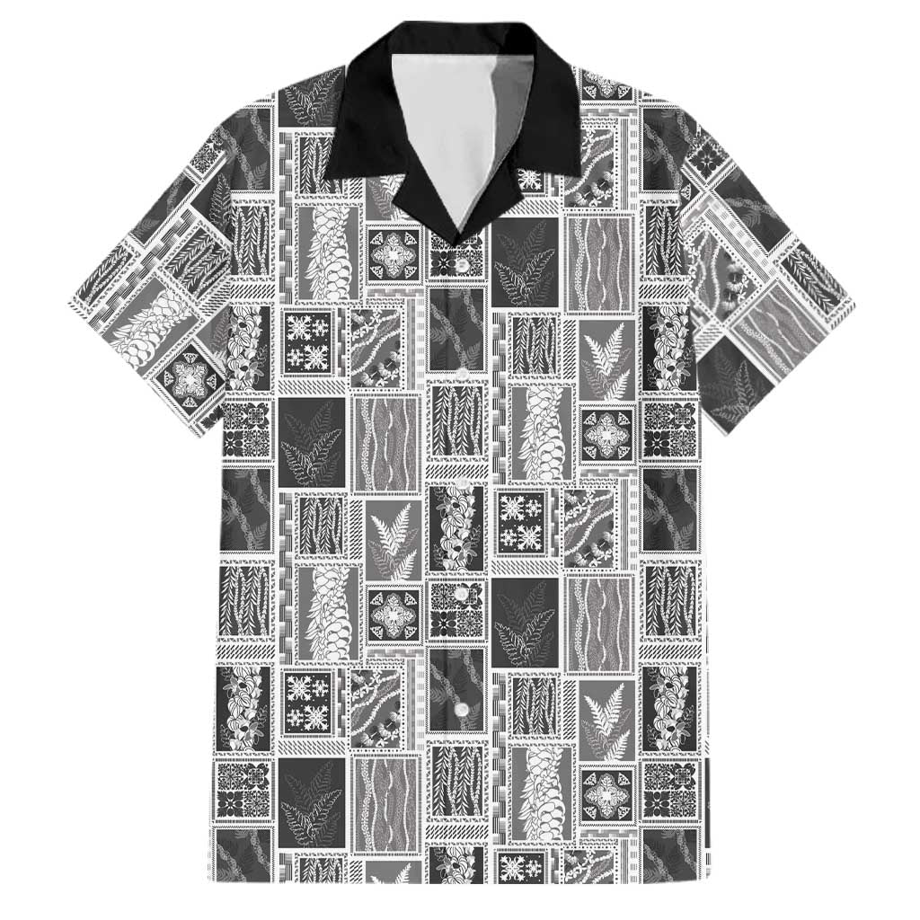 Vintage Aloha Block Quilt Family Matching Off The Shoulder Long Sleeve Dress and Hawaiian Shirt Black Inspired Lei Motifs LT9 Dad's Shirt - Short Sleeve Black - Polynesian Pride