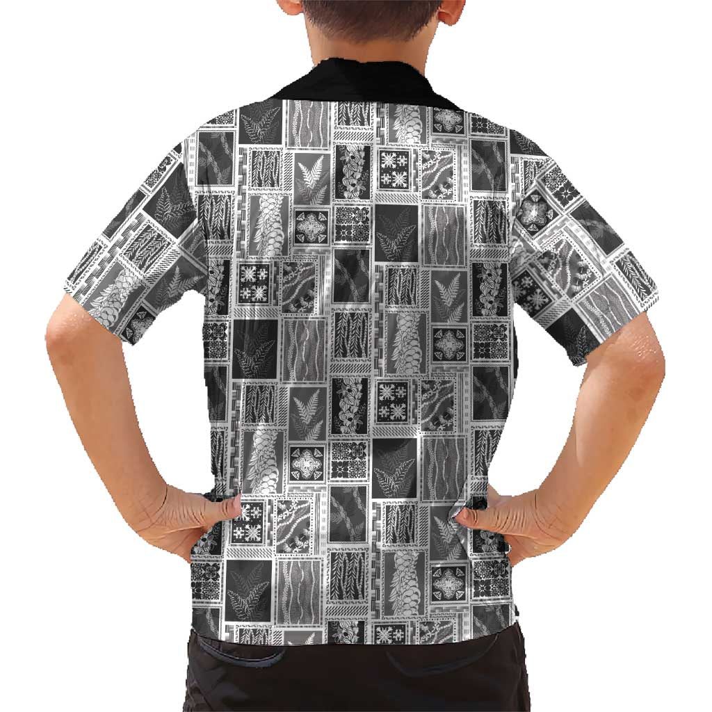 Vintage Aloha Block Quilt Family Matching Off Shoulder Maxi Dress and Hawaiian Shirt Black Inspired Lei Motifs LT9 - Polynesian Pride