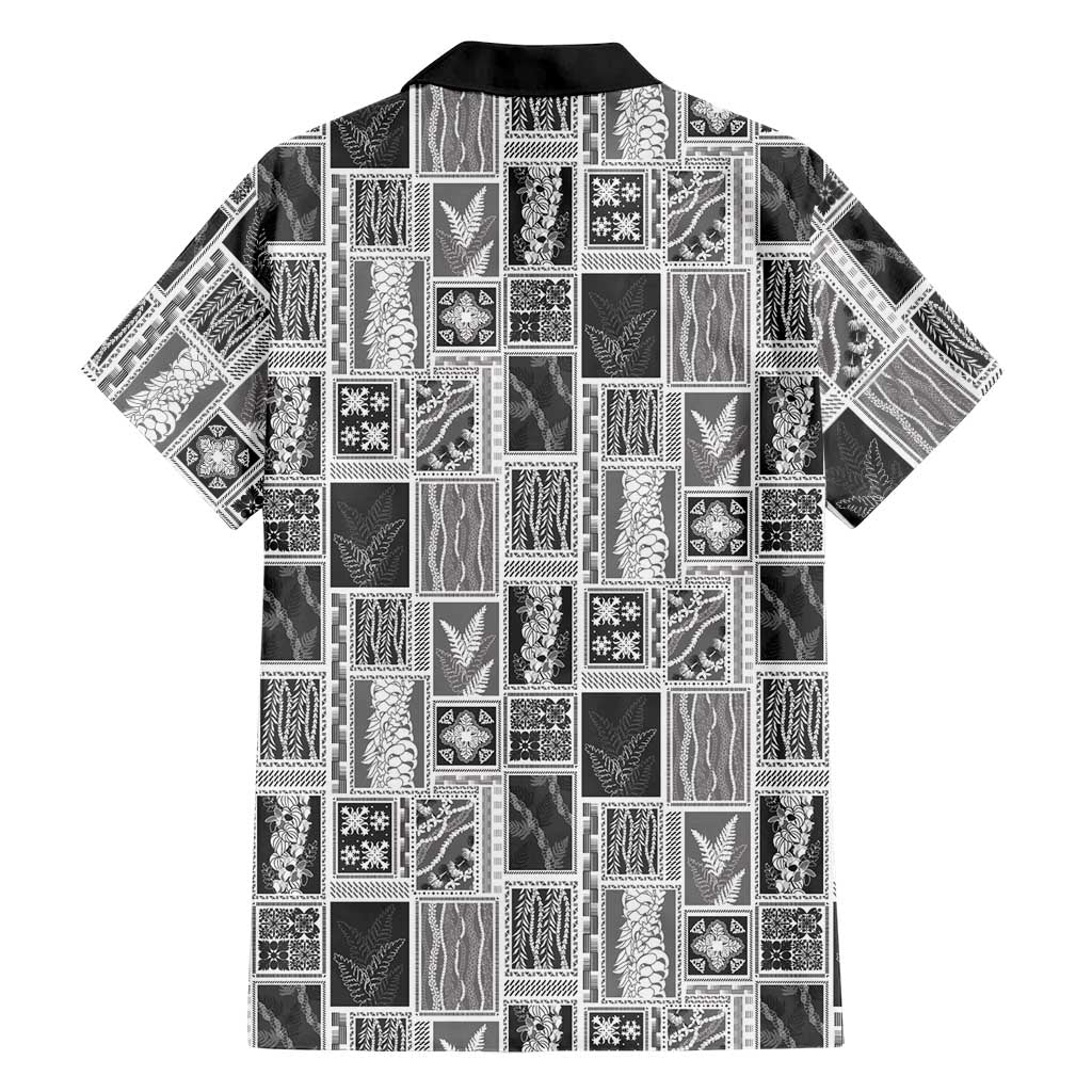 Vintage Aloha Block Quilt Family Matching Off Shoulder Short Dress and Hawaiian Shirt Black Inspired Lei Motifs LT9 - Polynesian Pride