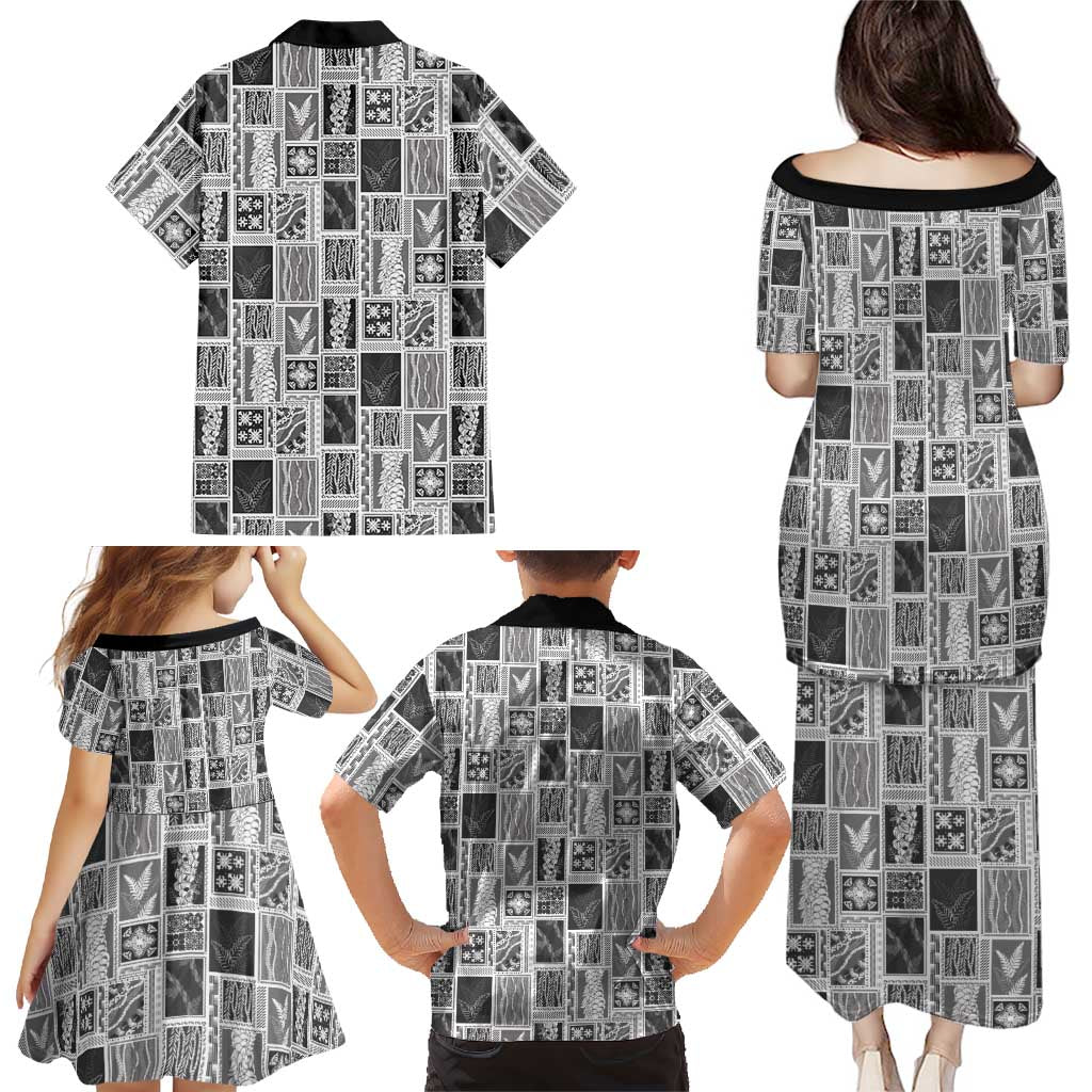 Vintage Aloha Block Quilt Family Matching Puletasi and Hawaiian Shirt Black Inspired Lei Motifs LT9 - Polynesian Pride