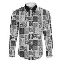 Vintage Aloha Block Quilt Family Matching Puletasi and Hawaiian Shirt Black Inspired Lei Motifs LT9 Dad's Shirt - Long Sleeve Black - Polynesian Pride