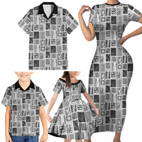 Vintage Aloha Block Quilt Family Matching Short Sleeve Bodycon Dress and Hawaiian Shirt Black Inspired Lei Motifs LT9 - Polynesian Pride