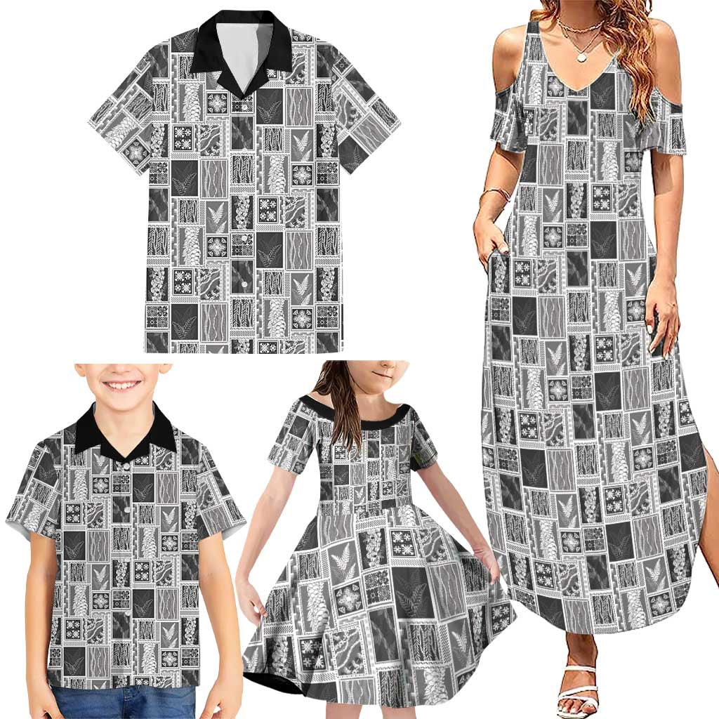 Vintage Aloha Block Quilt Family Matching Summer Maxi Dress and Hawaiian Shirt Black Inspired Lei Motifs LT9 - Polynesian Pride
