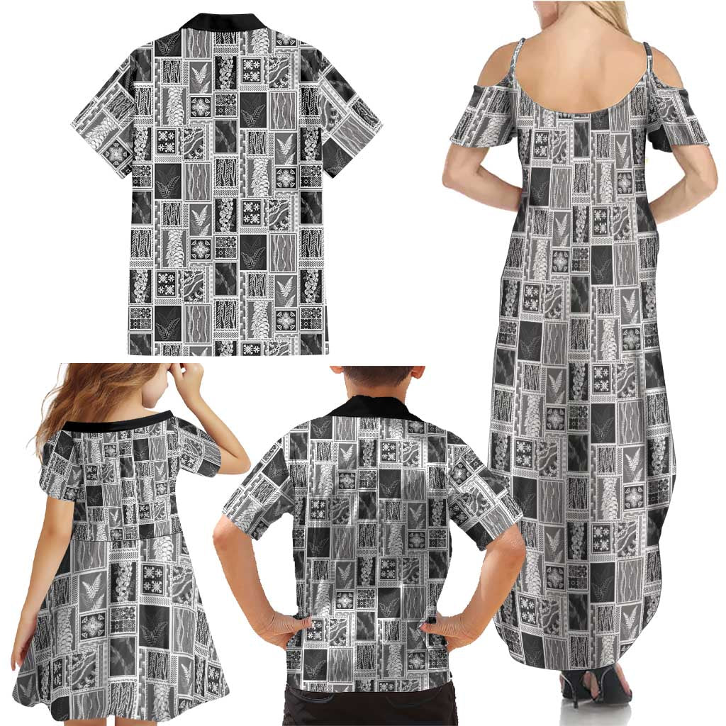 Vintage Aloha Block Quilt Family Matching Summer Maxi Dress and Hawaiian Shirt Black Inspired Lei Motifs LT9 - Polynesian Pride