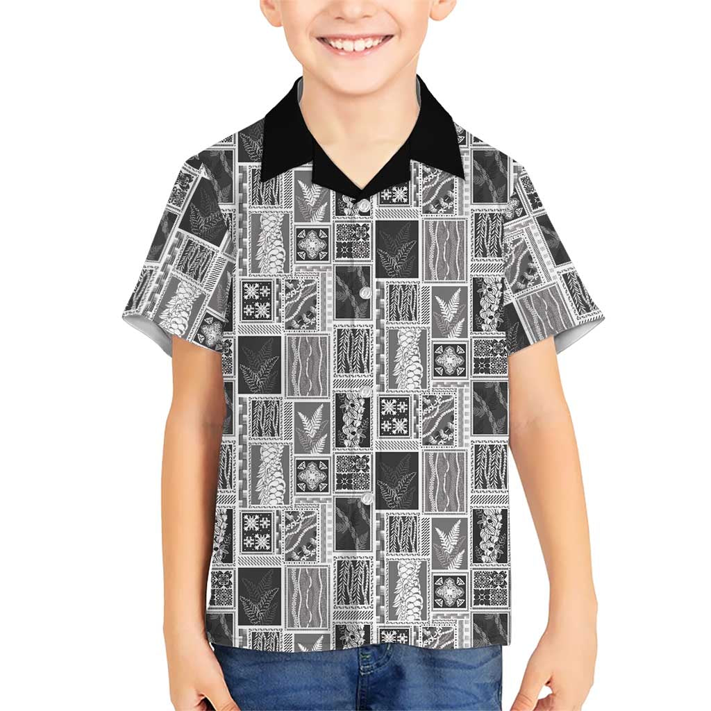 Vintage Aloha Block Quilt Family Matching Summer Maxi Dress and Hawaiian Shirt Black Inspired Lei Motifs LT9 Son's Shirt Black - Polynesian Pride