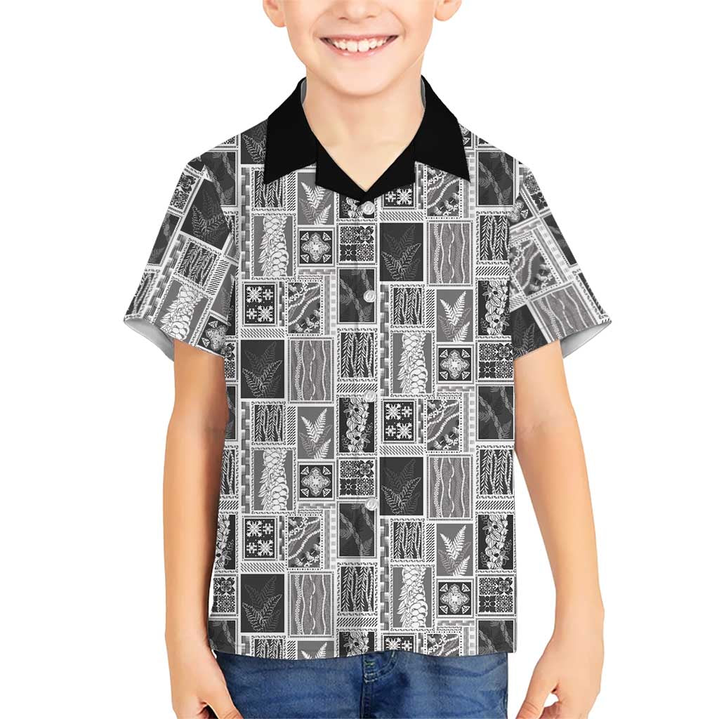 Vintage Aloha Block Quilt Hawaiian Shirt Black Inspired Lei Motifs - Polynesian Pride
