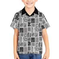 Vintage Aloha Block Quilt Hawaiian Shirt Black Inspired Lei Motifs - Polynesian Pride