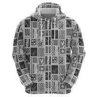 Vintage Aloha Block Quilt Hoodie Black Inspired Lei Motifs - Polynesian Pride