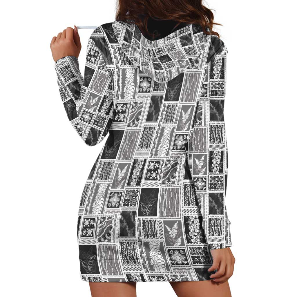 Vintage Aloha Block Quilt Hoodie Dress Black Inspired Lei Motifs LT9 - Polynesian Pride