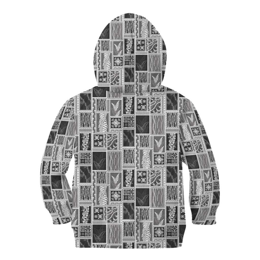 Vintage Aloha Block Quilt Kid Hoodie Black Inspired Lei Motifs - Polynesian Pride