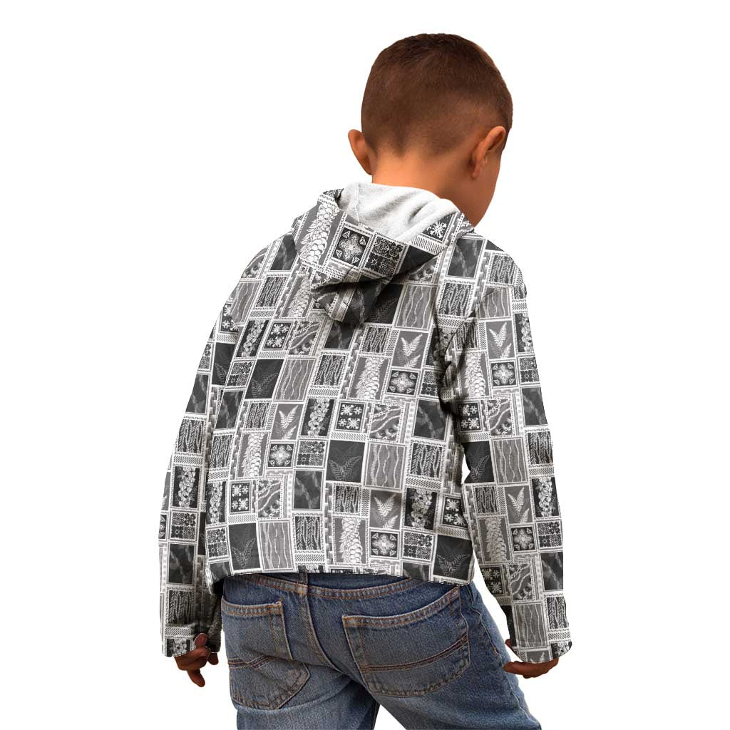 Vintage Aloha Block Quilt Kid Hoodie Black Inspired Lei Motifs - Polynesian Pride