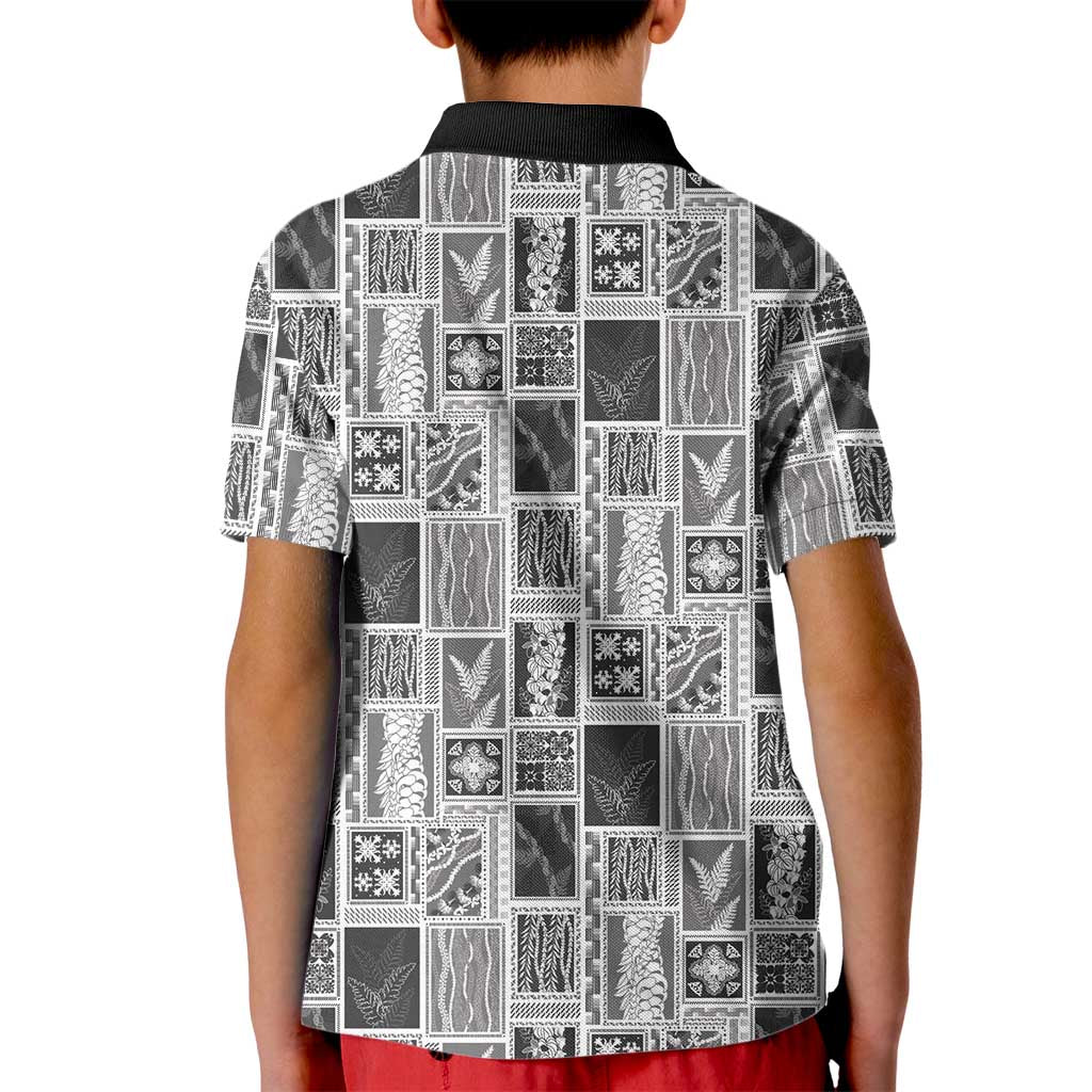 Vintage Aloha Block Quilt Kid Polo Shirt Black Inspired Lei Motifs - Polynesian Pride