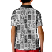 Vintage Aloha Block Quilt Kid Polo Shirt Black Inspired Lei Motifs - Polynesian Pride