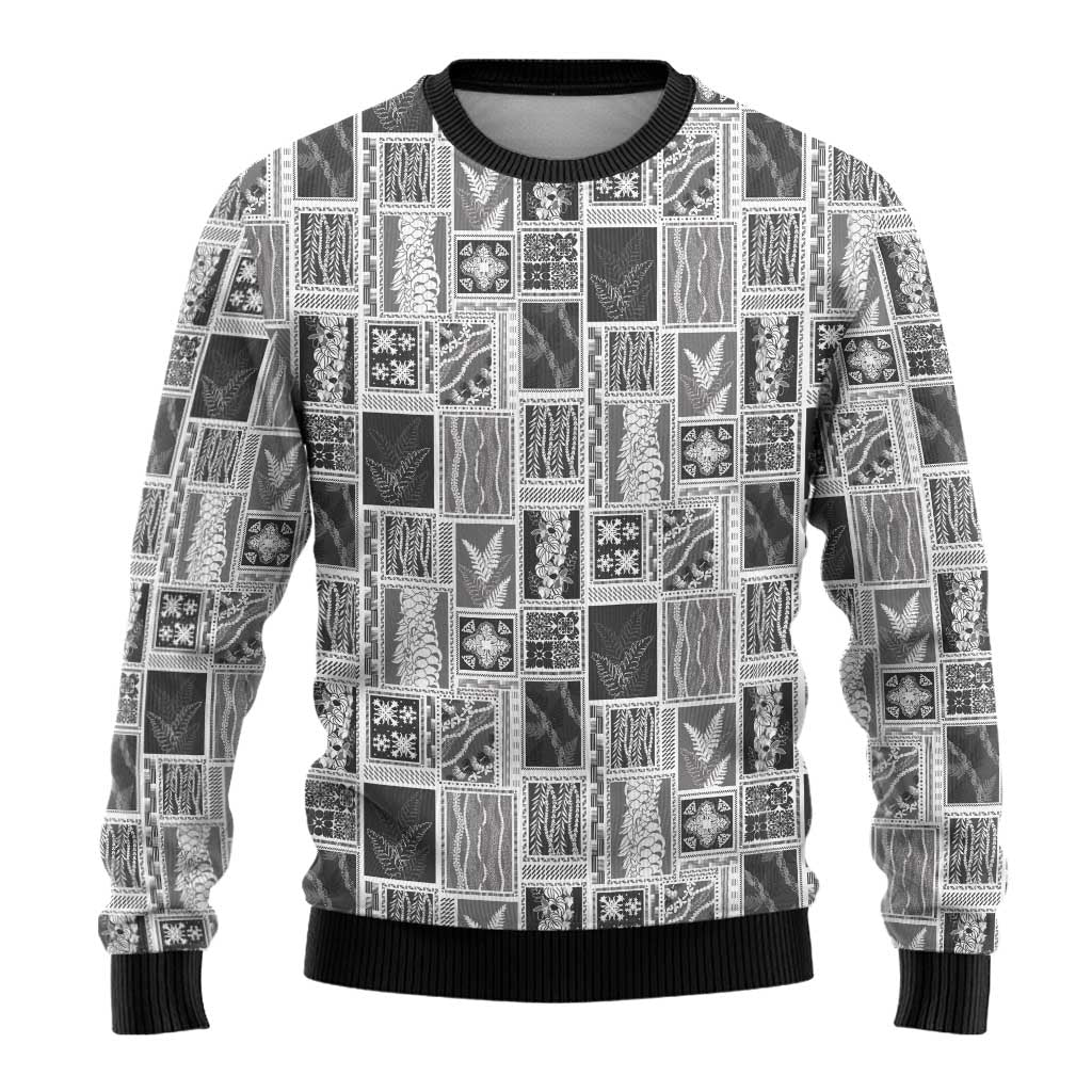 Vintage Aloha Block Quilt Ugly Christmas Sweater Black Inspired Lei Motifs LT9 - Polynesian Pride