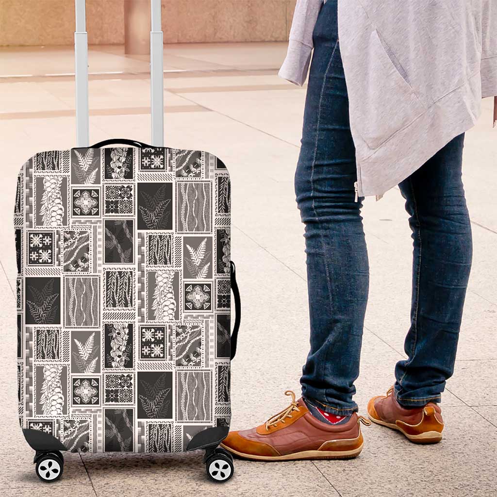 Vintage Aloha Block Quilt Luggage Cover Black Inspired Lei Motifs - Polynesian Pride