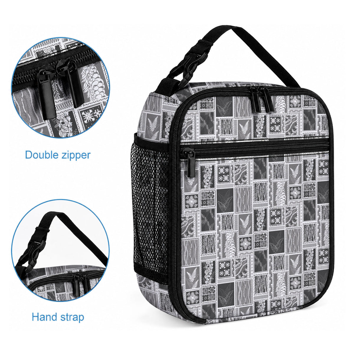 Vintage Aloha Block Quilt Lunch Bag Black Inspired Lei Motifs LT9 - Polynesian Pride
