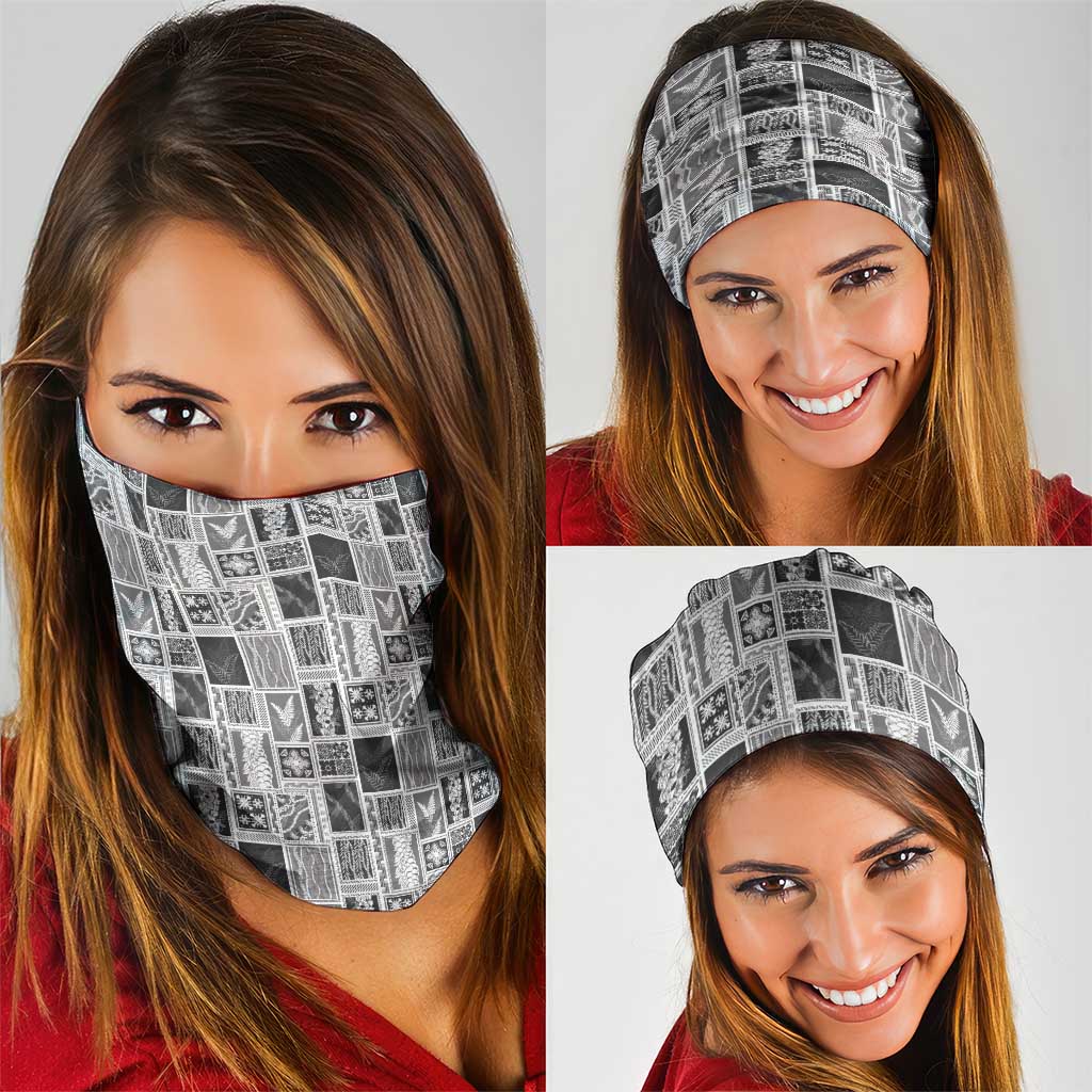 Vintage Aloha Block Quilt Neck Gaiter Black Inspired Lei Motifs - Polynesian Pride