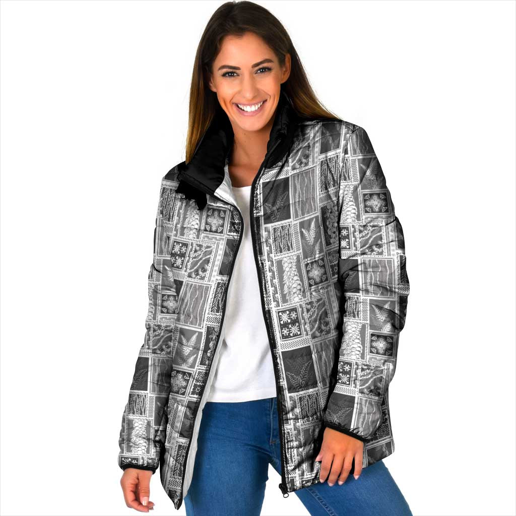 Vintage Aloha Block Quilt Padded Jacket Black Inspired Lei Motifs - Polynesian Pride