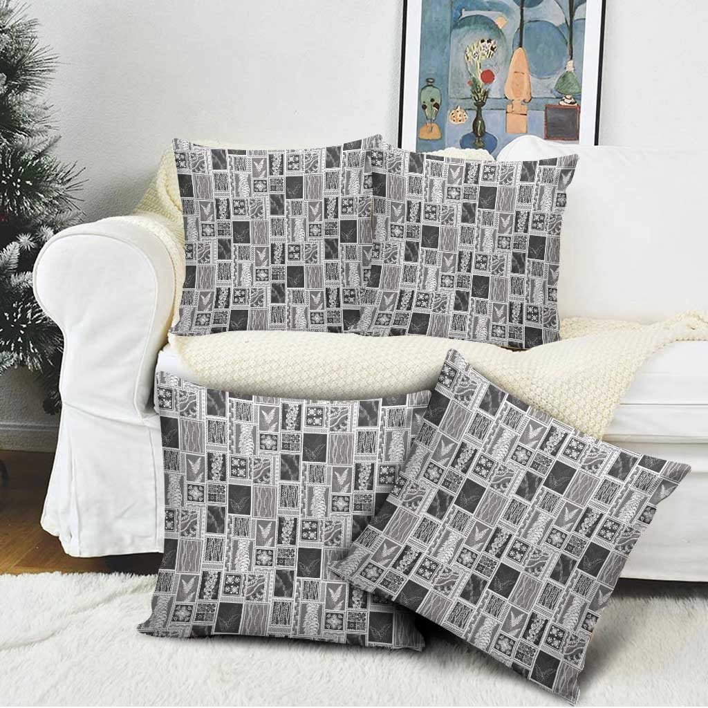 Vintage Aloha Block Quilt Pillow Cover Black Inspired Lei Motifs - Polynesian Pride
