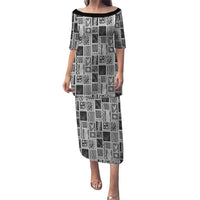 Vintage Aloha Block Quilt Puletasi Black Inspired Lei Motifs LT9 Long Dress Black - Polynesian Pride
