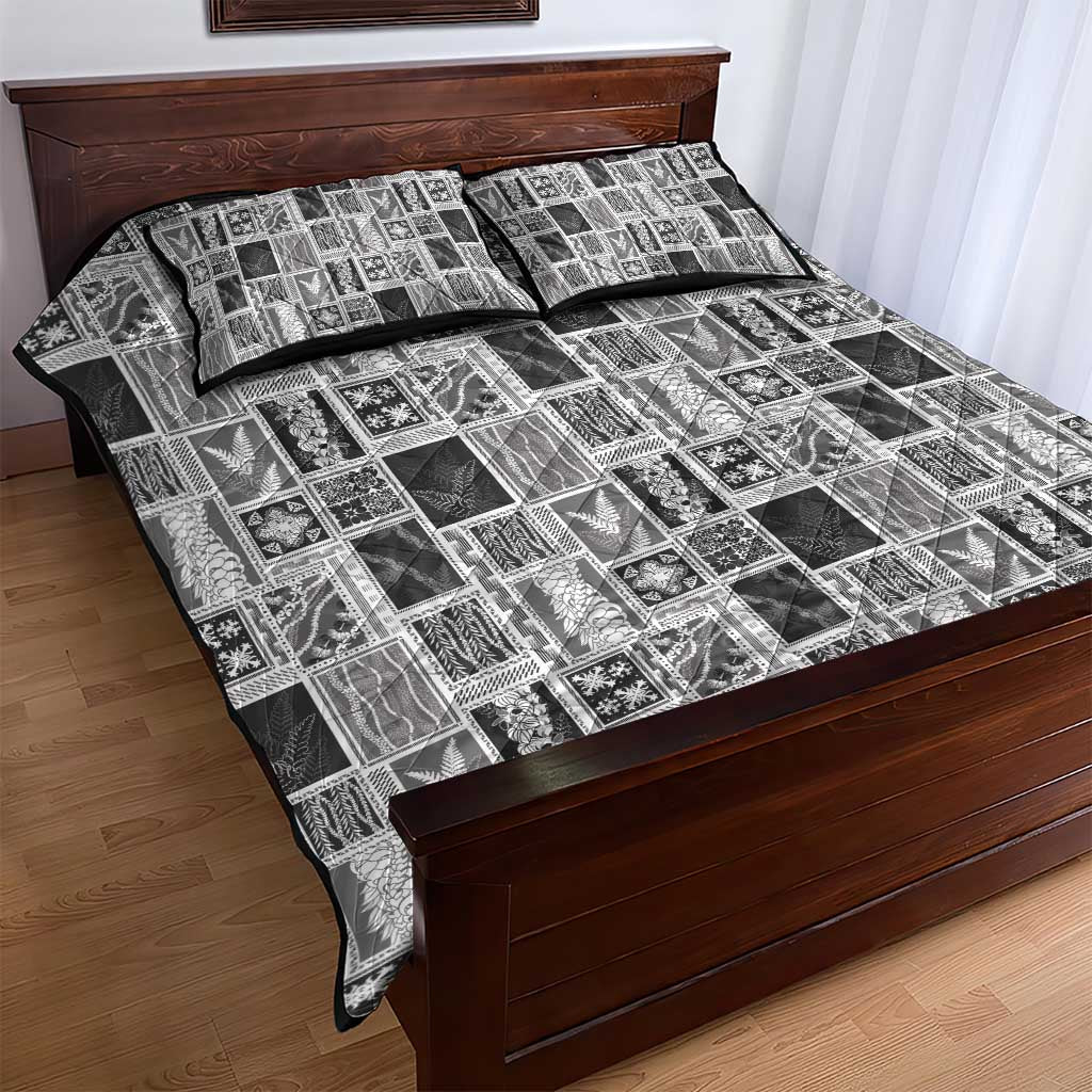 Vintage Aloha Block Quilt Quilt Bed Set Black Inspired Lei Motifs - Polynesian Pride