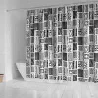 Vintage Aloha Block Quilt Shower Curtain Black Inspired Lei Motifs - Polynesian Pride