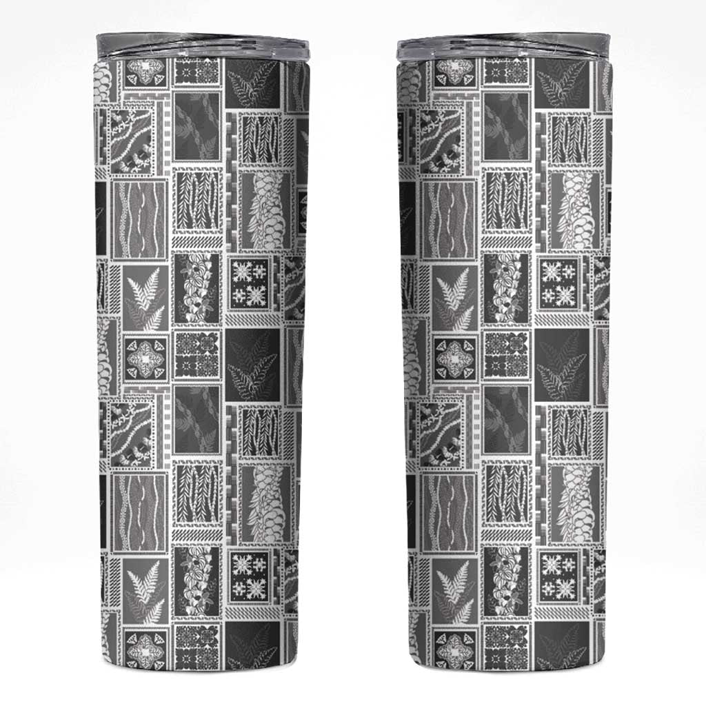 Vintage Aloha Block Quilt Skinny Tumbler Black Inspired Lei Motifs LT9 Black - Polynesian Pride