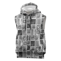 Vintage Aloha Block Quilt Sleeveless Hoodie Black Inspired Lei Motifs LT9 Black - Polynesian Pride