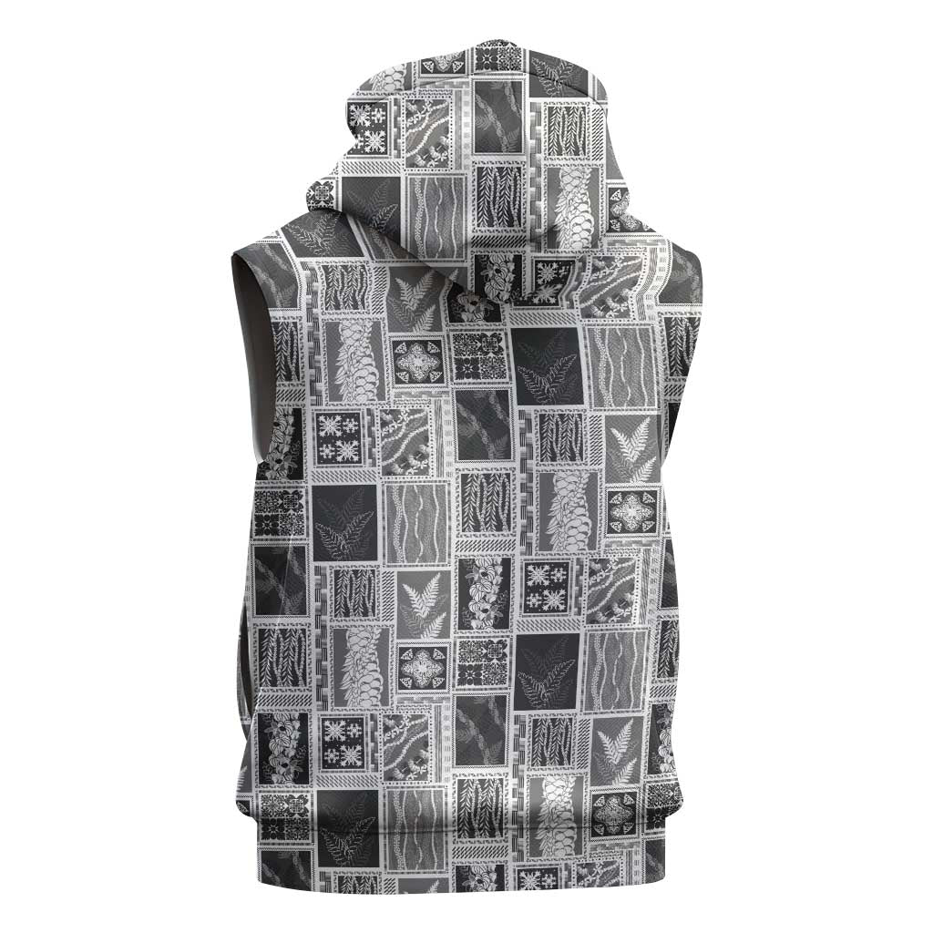Vintage Aloha Block Quilt Sleeveless Hoodie Black Inspired Lei Motifs LT9 - Polynesian Pride