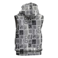Vintage Aloha Block Quilt Sleeveless Hoodie Black Inspired Lei Motifs LT9 - Polynesian Pride