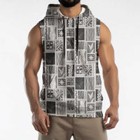 Vintage Aloha Block Quilt Sleeveless Hoodie Black Inspired Lei Motifs LT9 - Polynesian Pride
