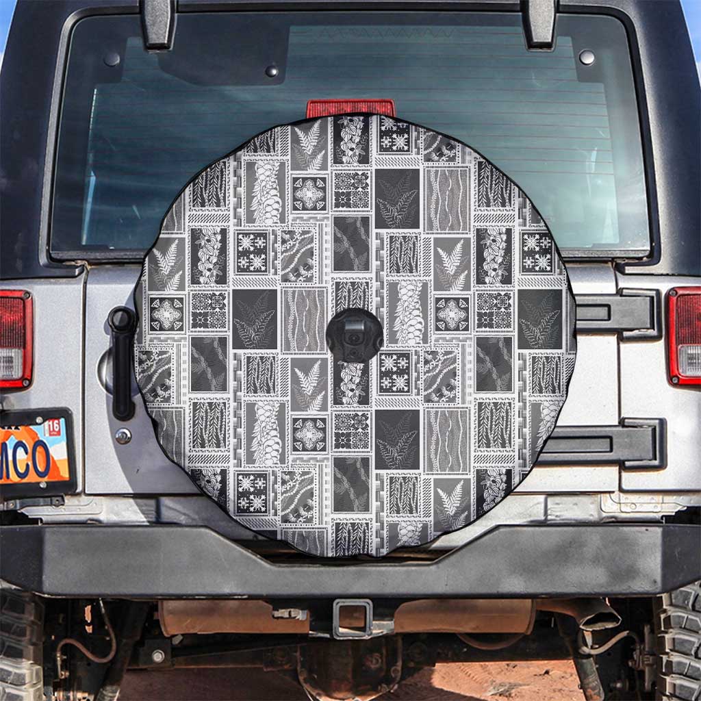 Vintage Aloha Block Quilt Spare Tire Cover Black Inspired Lei Motifs LT9 Black - Polynesian Pride