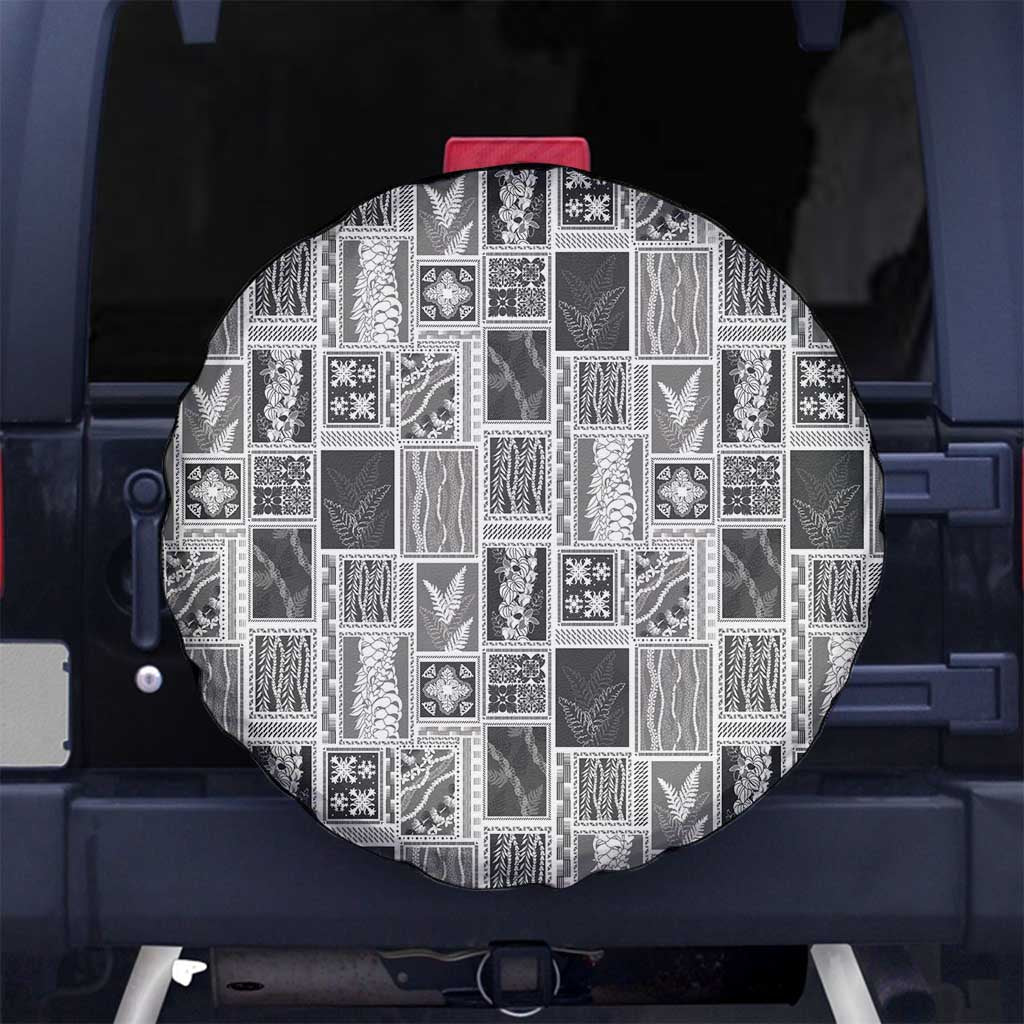 Vintage Aloha Block Quilt Spare Tire Cover Black Inspired Lei Motifs LT9 No hole Black - Polynesian Pride