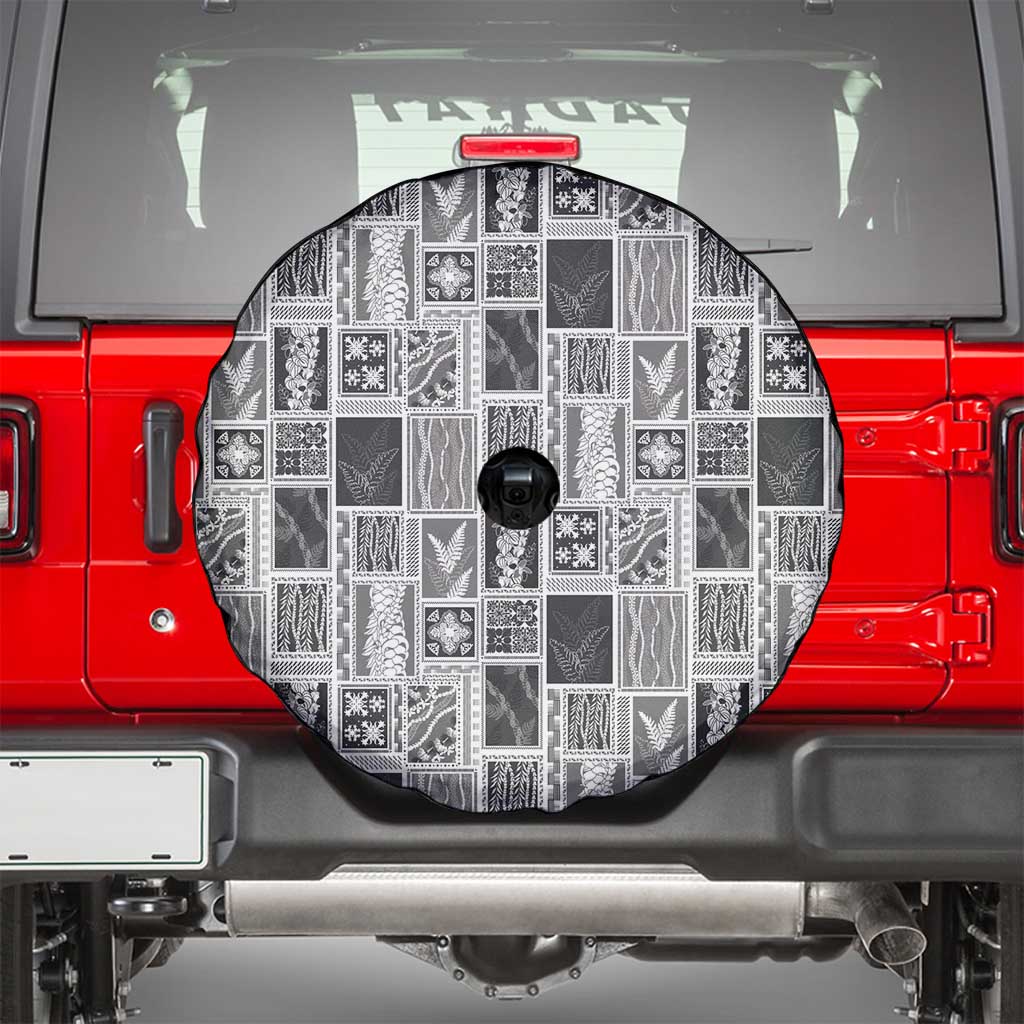 Vintage Aloha Block Quilt Spare Tire Cover Black Inspired Lei Motifs LT9 - Polynesian Pride