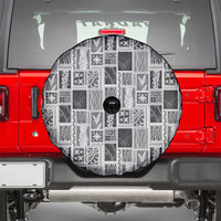 Vintage Aloha Block Quilt Spare Tire Cover Black Inspired Lei Motifs LT9 - Polynesian Pride