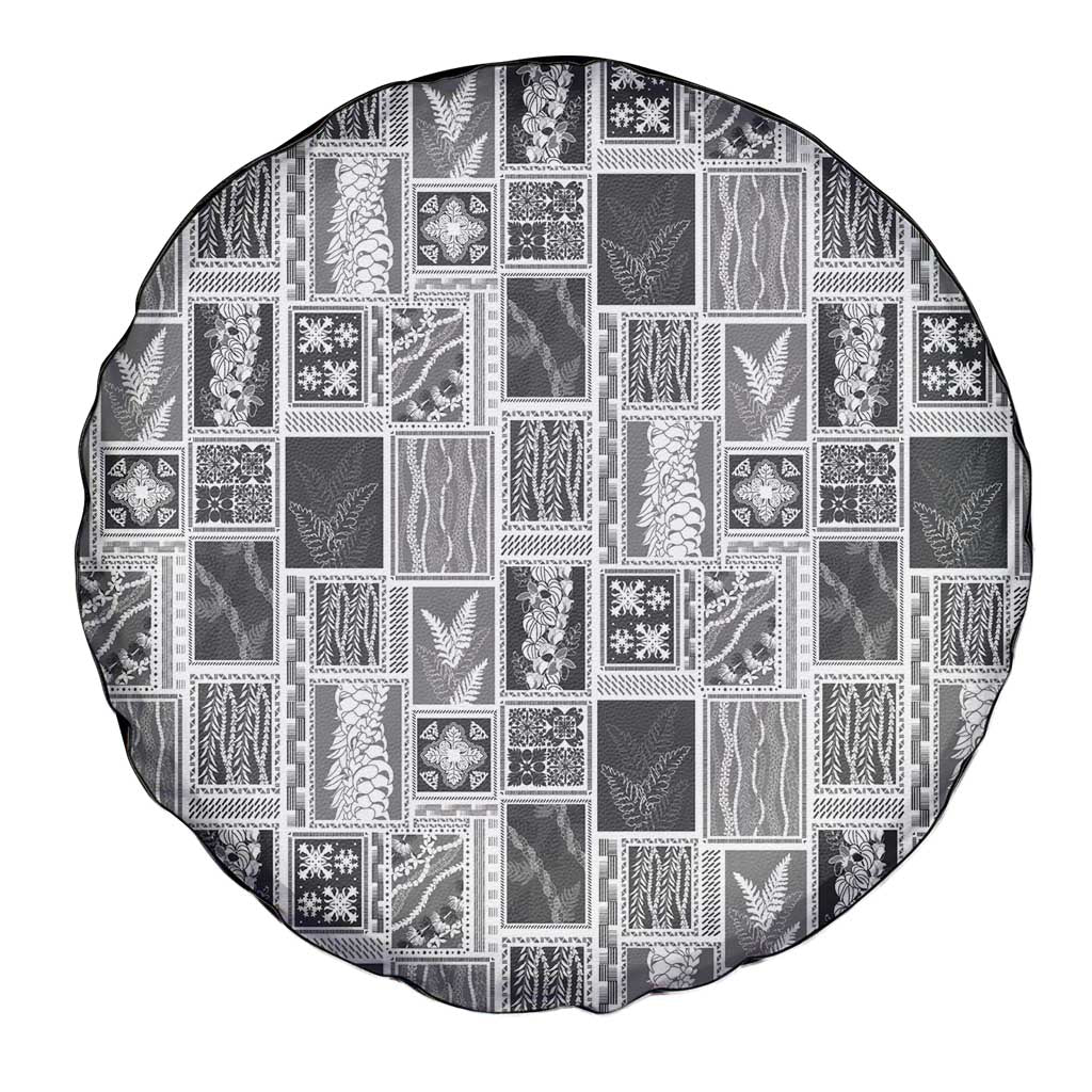 Vintage Aloha Block Quilt Spare Tire Cover Black Inspired Lei Motifs LT9 - Polynesian Pride