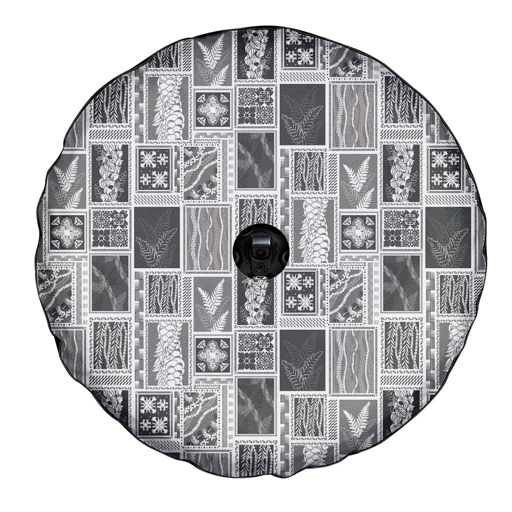 Vintage Aloha Block Quilt Spare Tire Cover Black Inspired Lei Motifs LT9 - Polynesian Pride
