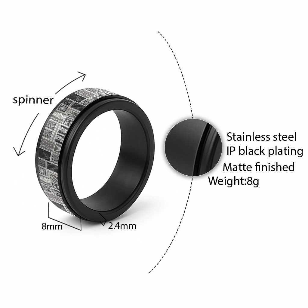 Vintage Aloha Block Quilt Spinner Ring Black Inspired Lei Motifs LT9 - Polynesian Pride