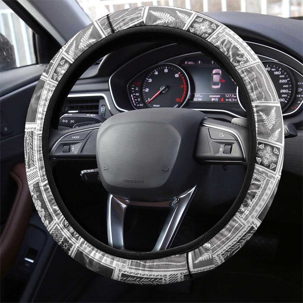 Vintage Aloha Block Quilt Steering Wheel Cover Black Inspired Lei Motifs LT9 - Polynesian Pride