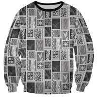 Vintage Aloha Block Quilt Sweatshirt Black Inspired Lei Motifs LT9 Unisex Black - Polynesian Pride