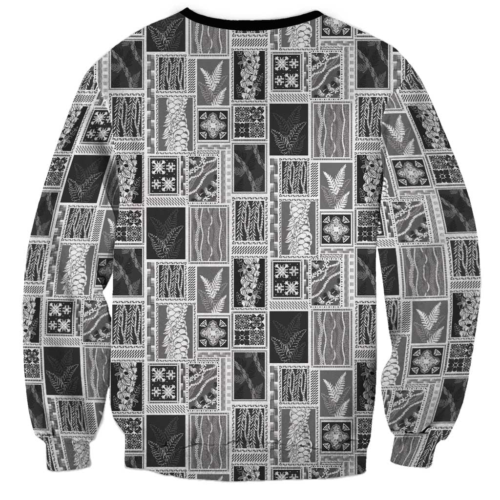 Vintage Aloha Block Quilt Sweatshirt Black Inspired Lei Motifs LT9 - Polynesian Pride