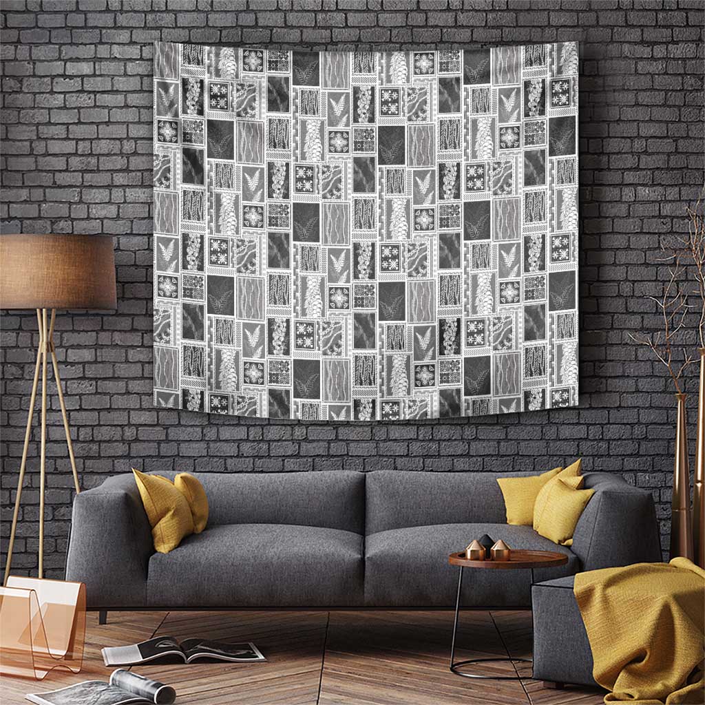 Vintage Aloha Block Quilt Tapestry Black Inspired Lei Motifs - Polynesian Pride
