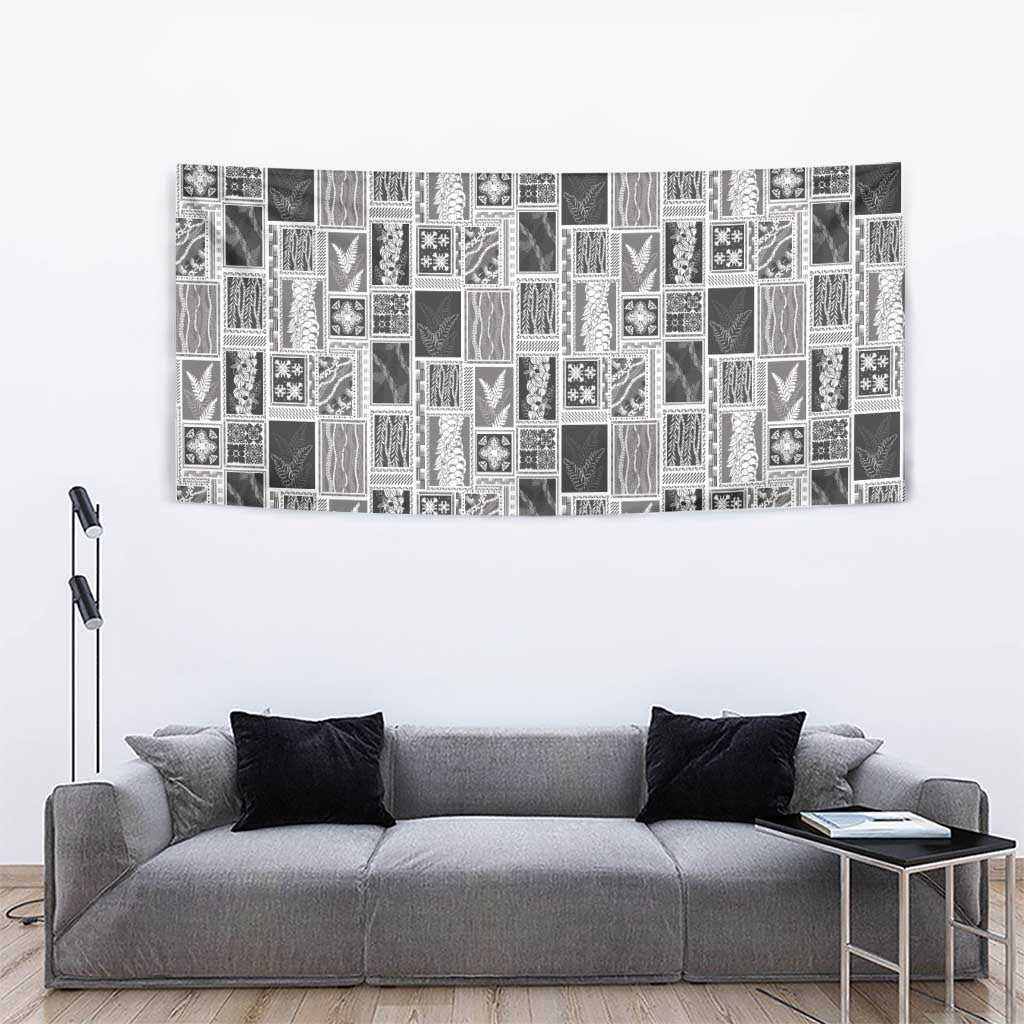 Vintage Aloha Block Quilt Tapestry Black Inspired Lei Motifs - Polynesian Pride