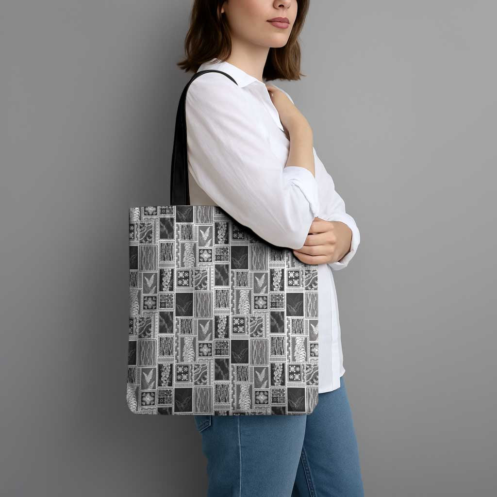 Vintage Aloha Block Quilt Tote Bag Black Inspired Lei Motifs - Polynesian Pride